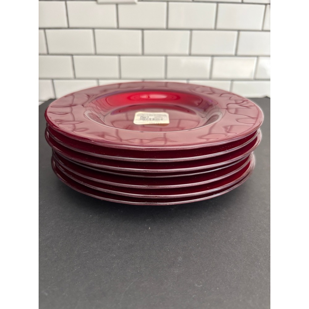 Pier 1 Imports Ruby Red Glass Salad Dessert Plates Set of 6 Made in Turkey 8.25"